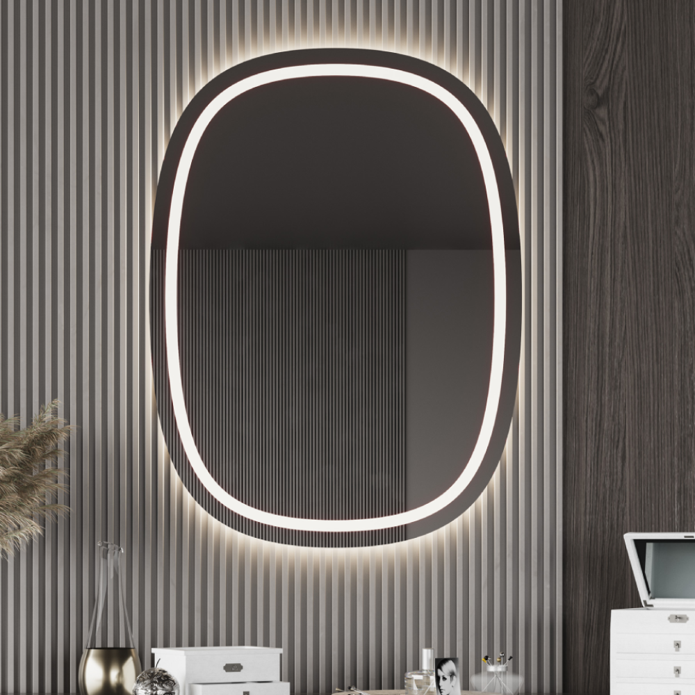 Καθρέφτης Safir 60x80 cm, επιλογή φως TRIMODE-LED, On/Off αφής , ρύθμιση έντασης , αποθαμβωτής.