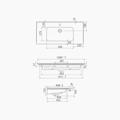 Νιπτήρας Επίπλου Πορσελάνης Cerastyle Blue 100x47cm 042500-u Λευκό