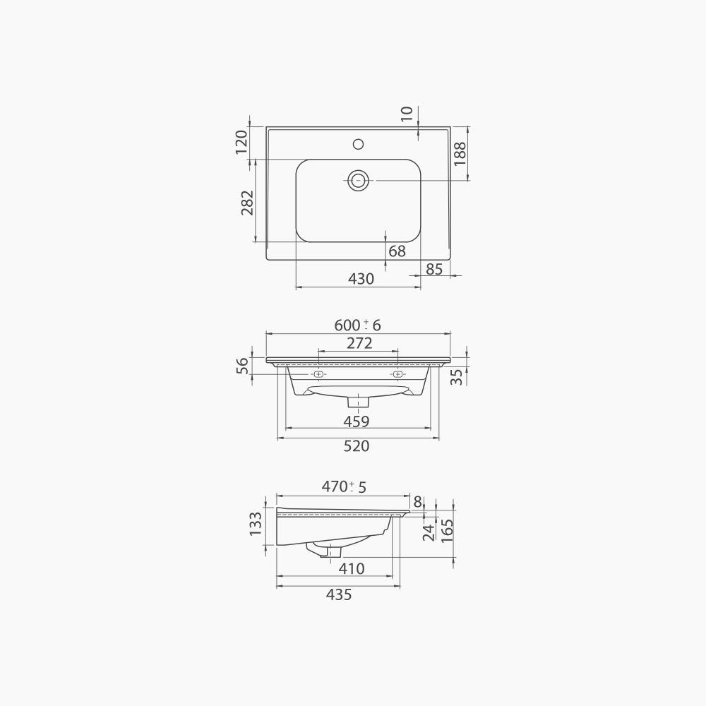 Νιπτήρας Επίπλου Πορσελάνης Cerastyle Blue 60x47cm 042000-u Λευκό