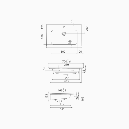 Νιπτήρας Επίπλου Πορσελάνης Cerastyle Blue 70x47cm 042200-u Λευκό