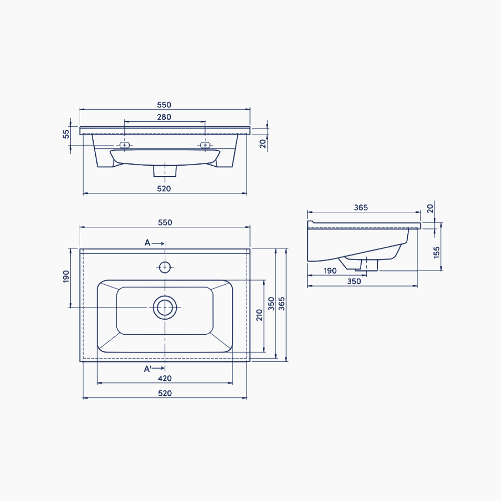 Νιπτήρας Επίπλου Πορσελάνης Cerastyle Arte 55x36cm 067200-u Λευκό