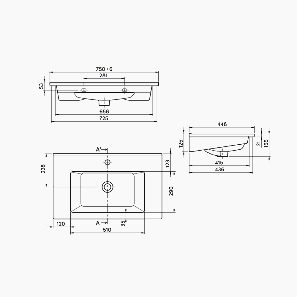 Νιπτήρας Επίπλου Πορσελάνης Cerastyle Arte 75x45cm 067400-u Λευκό