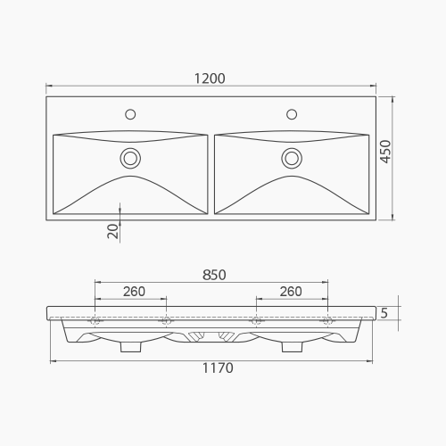 Νιπτήρας Επίπλου Πορσελάνης Cerastyle Elite Διπλός 120x45cm 032500-u Λευκό