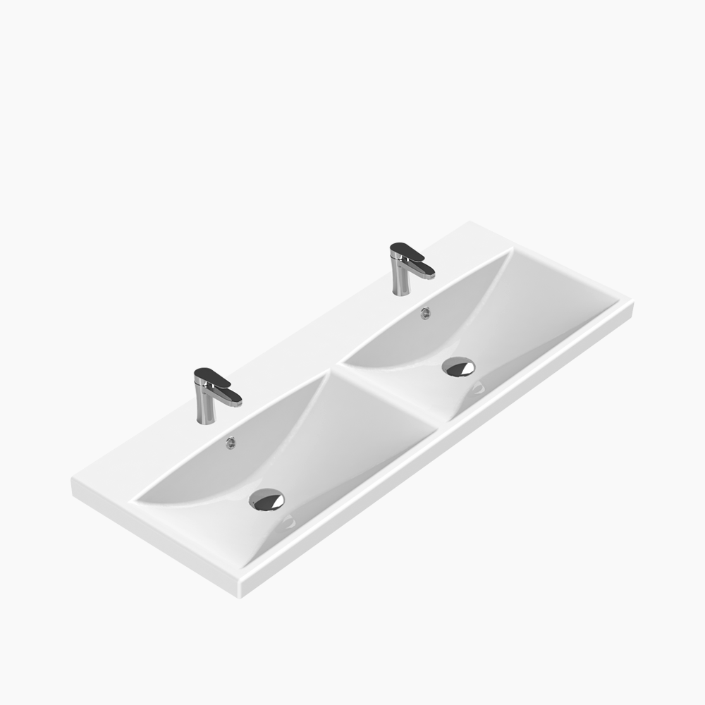 Νιπτήρας Επίπλου Πορσελάνης Cerastyle Elite Διπλός 120x45cm 032500-u Λευκό