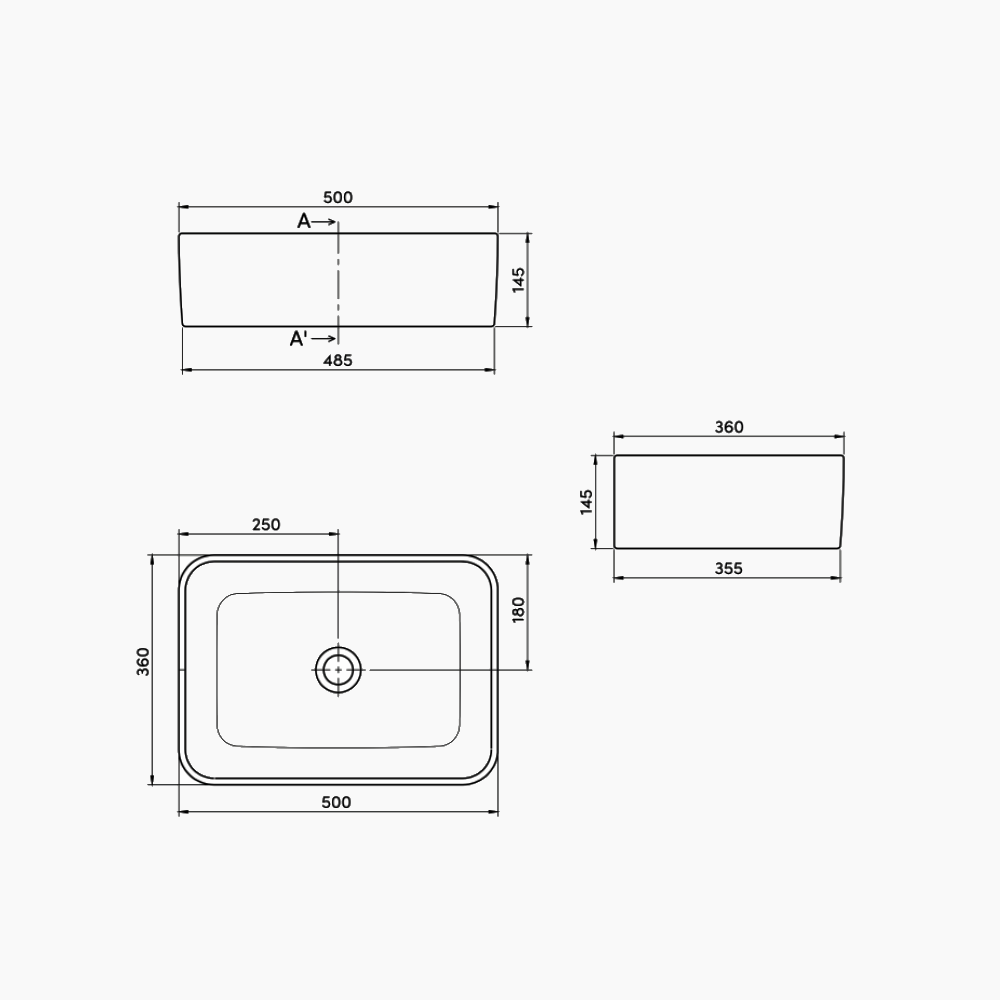 Νιπτήρας Πάγκου Hera 50x36cm  078407-97 Ματ Μαύρο