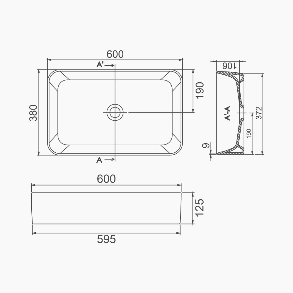 Νιπτήρας Πάγκου Πορσελάνης Cerastyle Hera 60x38cm  078407-97 Ματ Μαύρο