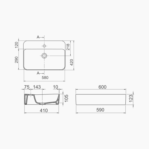 Νιπτήρας Πάγκου Πορσελάνης Cerastyle Hera 60x42cm  078600-u  Λευκό