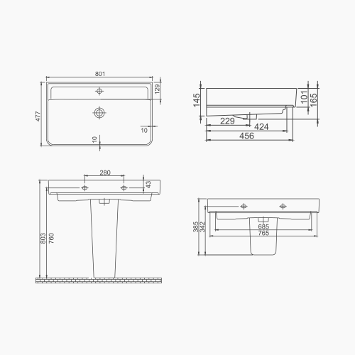 Νιπτήρας Επίπλου Πορσελάνης Cerastyle Hera 80x48cm  078800-u  Λευκό