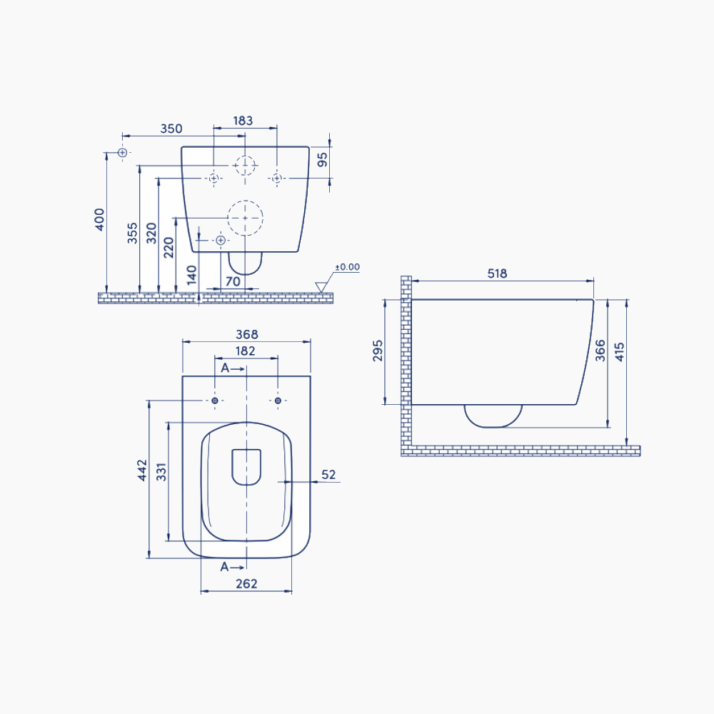 Λεκάνη Κρεμαστή Πορσελάνης Cerastyle Hera Rimless με Μεικτή Μπιντέ Ζεστό-Κρύο Νερό  019700-u Λευκή Σετ