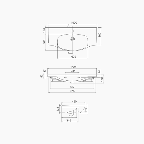 Νιπτήρας Επίπλου Πορσελάνης Cerastyle Lila 100x46,5cm  082600-u  Λευκό