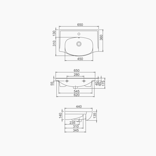 Νιπτήρας Επίπλου Πορσελάνης Cerastyle Lila 65x46cm  082200-u  Λευκό