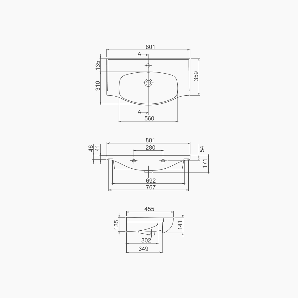 Νιπτήρας Επίπλου Πορσελάνης Cerastyle Lila 80x46,5cm  082400-u  Λευκό