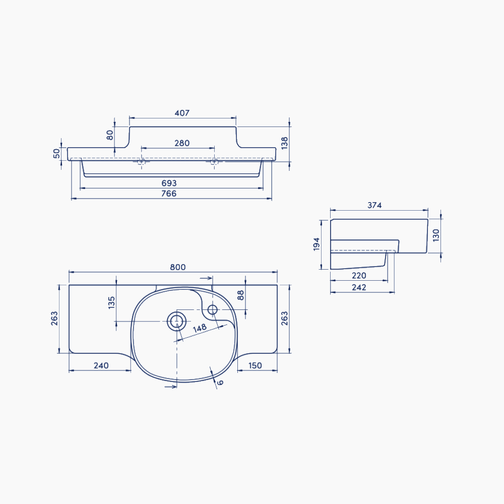 Νιπτήρας Επίπλου Πορσελάνης Cerastyle Harmony 80x37,5x26,4cm 043800-u Λευκό
