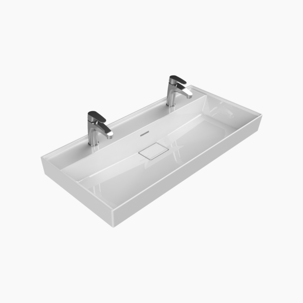 Νιπτήρας Επίπλου Πορσελάνης Cerastyle Sharp 100x48cm 037600-u Λευκό Double Tap Hole