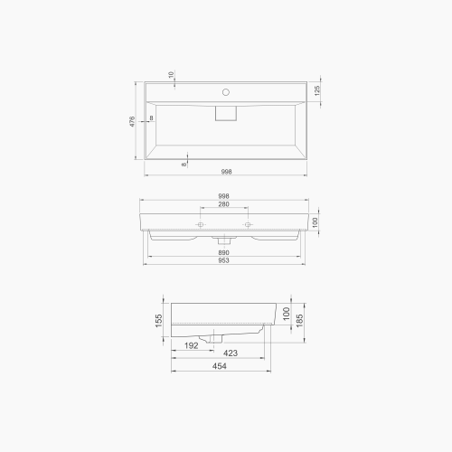 Νιπτήρας Επίπλου Πορσελάνης Cerastyle Sharp 100x48cm 037500-u Λευκό