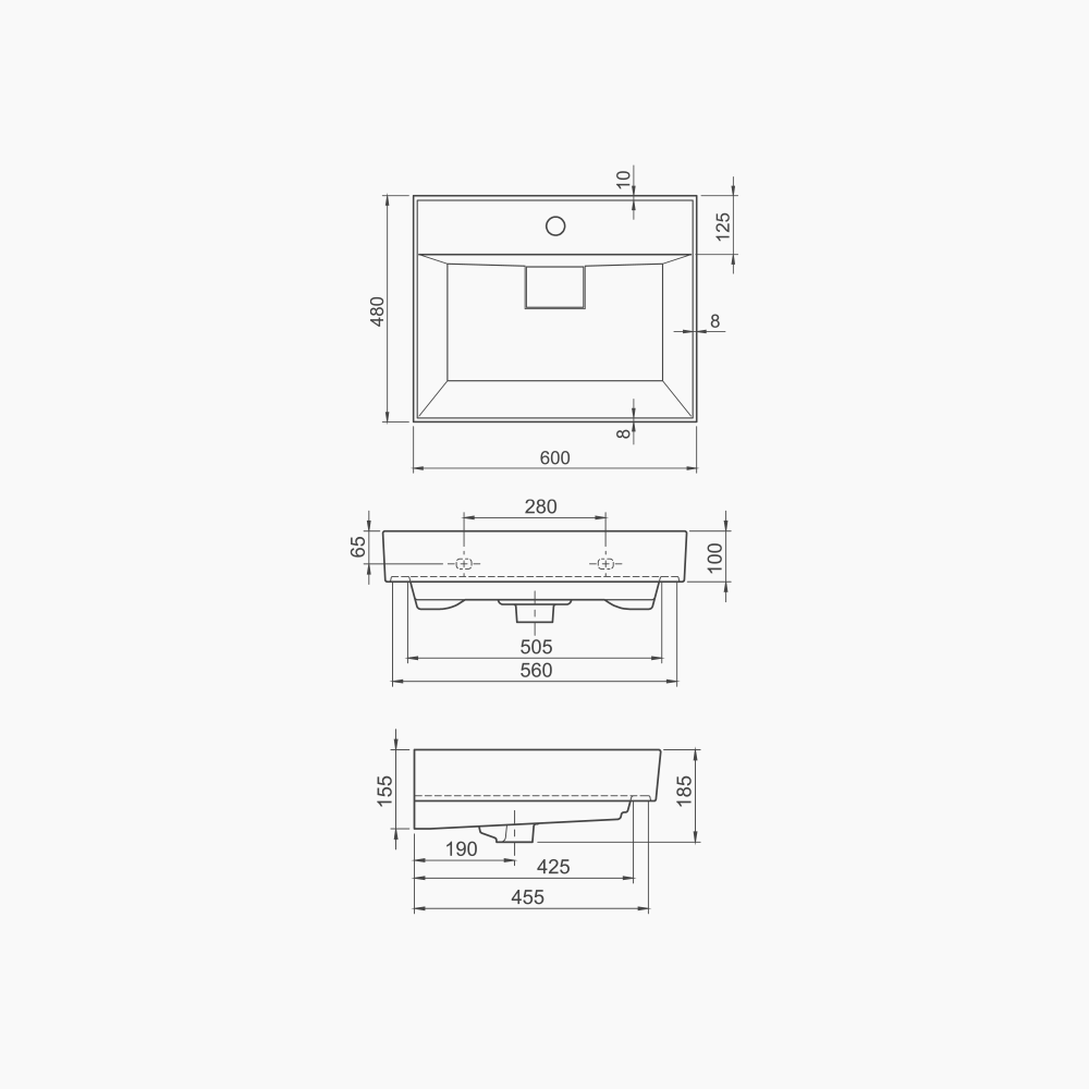 Νιπτήρας Επίπλου Πορσελάνης Cerastyle Sharp 60x48cm 037100-u Λευκό