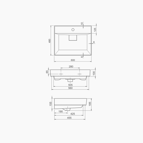 Νιπτήρας Επίπλου Πορσελάνης Cerastyle Sharp 60x48cm 037100-u Λευκό