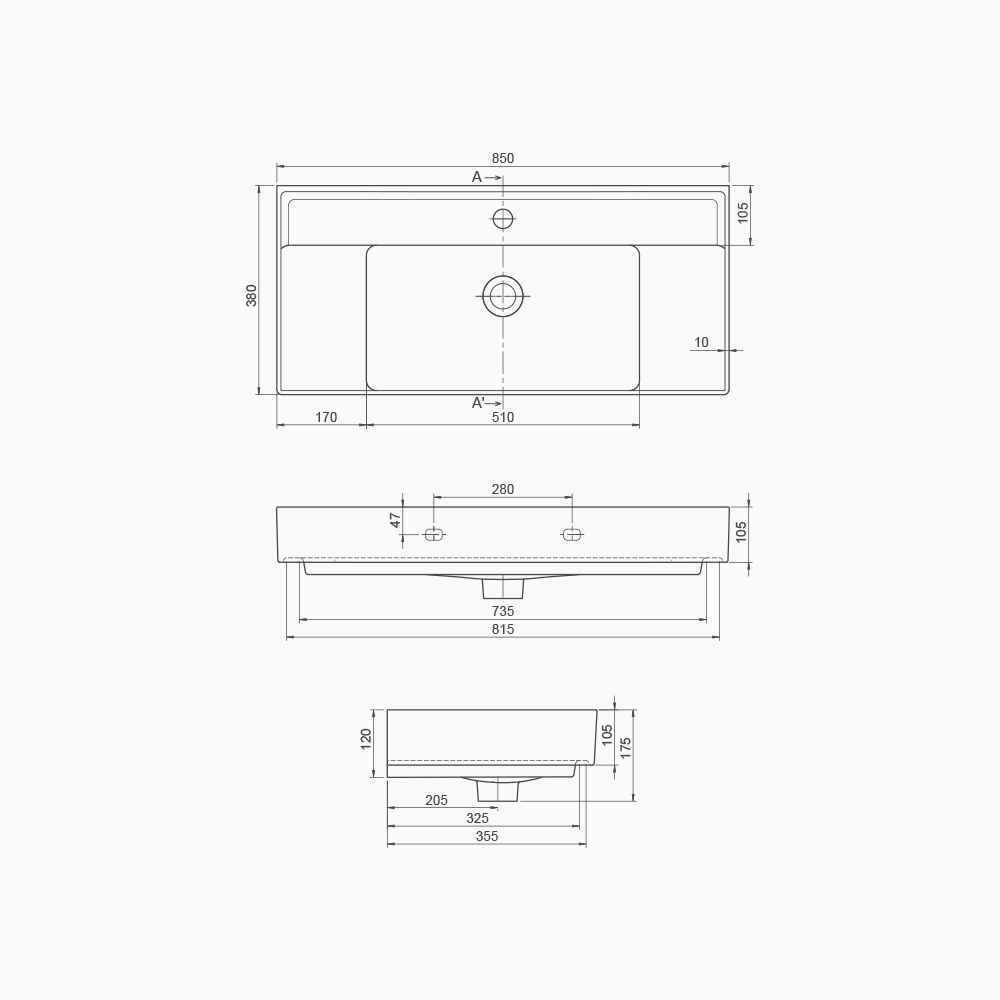 Νιπτήρας Επίπλου Πορσελάνης Cerastyle Sharp 85x38cm 046500-u Λευκό