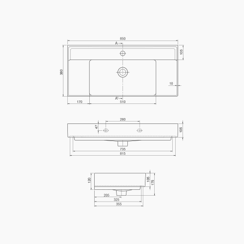 Νιπτήρας Επίπλου Πορσελάνης Cerastyle Sharp 85x38cm 046500-u Λευκό