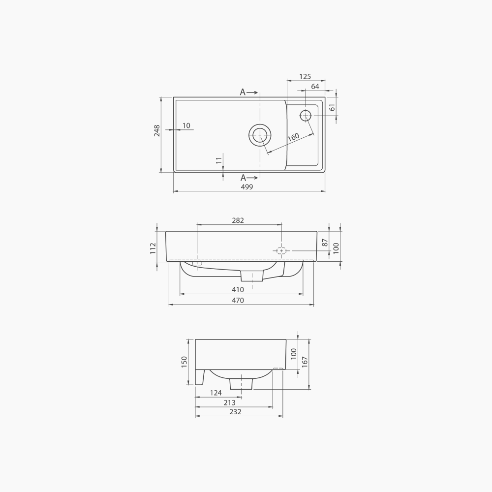Νιπτήρας Επίπλου Πορσελάνης Cerastyle Sharp 50x25cm 037200-u Δεξί Λευκό