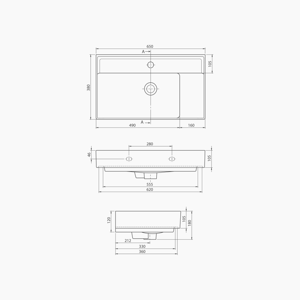 Νιπτήρας Επίπλου Πορσελάνης Cerastyle Sharp 60x30cm 044400-u Δεξί Λευκό