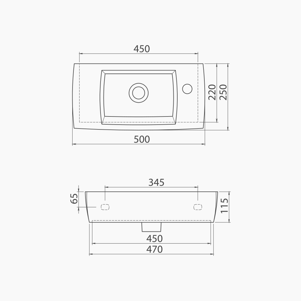 Νιπτήρας Επίπλου Πορσελάνης Cerastyle City 50x25cm 001500-u Δεξί Λευκό