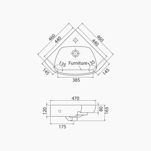Νιπτήρας Γωνιακός Πορσελάνης Cerastyle Arda Mini 46x46cm  001900-u Λευκό