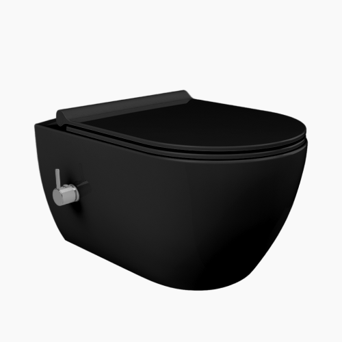 Λεκάνη Κρεμαστή Πορσελάνης Cerastyle City Rimless με Μείκτη Μπιντέ Ζεστό-Κρύο 019107-u Ματ Μαύρο Σετ