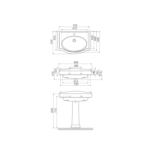 Νιπτήρας Κρεμαστός Πορσελάνης Cerastyle 1837  80x54cm 030300-u Λευκό