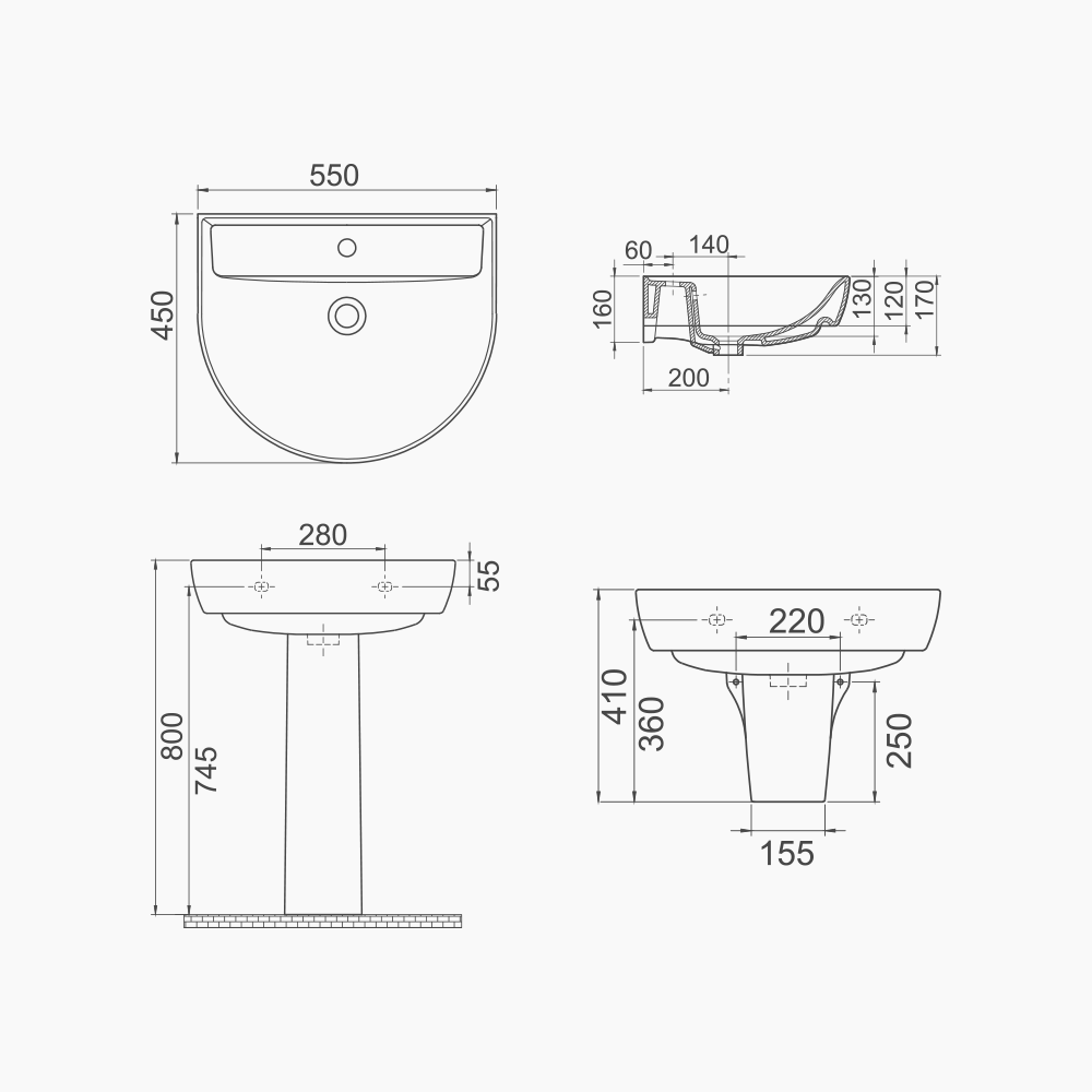 Νιπτήρας Κρεμαστός Πορσελάνης Cerastyle Bella 55x45cm  003300-u Λευκό