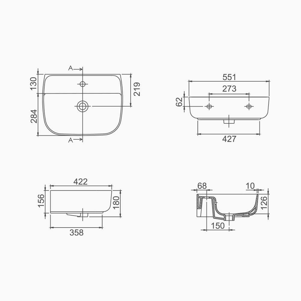 Νιπτήρας Πάγκου Πορσελάνης Cerastyle Aqua BTW 55x42cm  078500-u Λευκό
