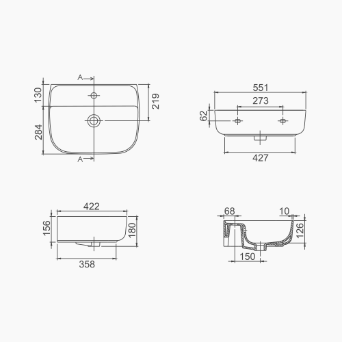 Νιπτήρας Πάγκου Πορσελάνης Cerastyle Aqua BTW 55x42cm  078500-u Λευκό