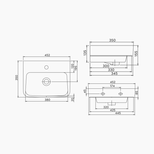 Νιπτήρας Κρεμαστός Πορσελάνης Cerastyle Duru 45x35cm  035200-u Λευκό