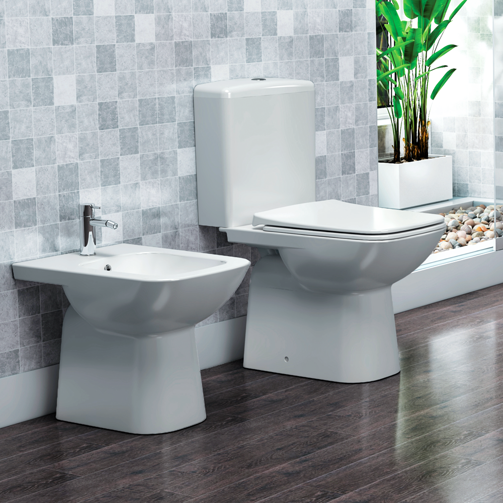 Λεκάνη Δαπέδου Πορσελάνης Cerastyle Duru με Μπιντέ 028800 Κατωστόμια Λευκή Σετ