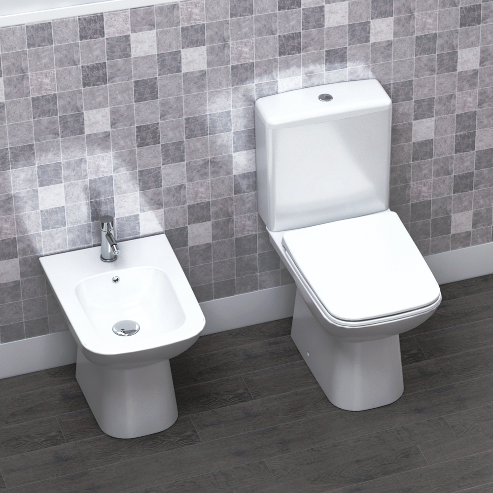 Λεκάνη Δαπέδου Πορσελάνης Cerastyle Duru με Μπιντέ  028800-p Πισωστόμια Λευκή Σετ