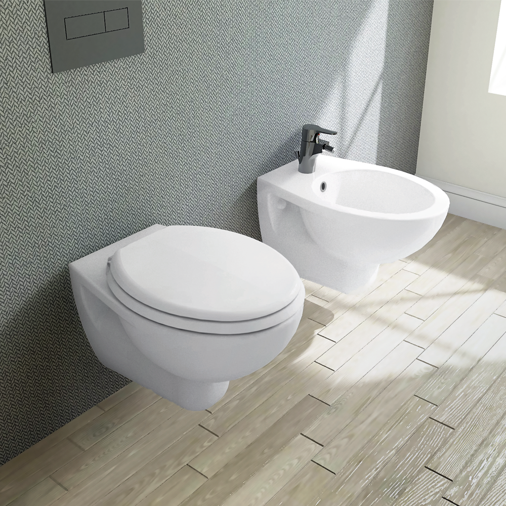 Λεκάνη Κρεμαστή Πορσελάνης Cerastyle Lila με Μπιντέ 018400  Λευκή Σετ