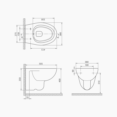 Λεκάνη Κρεμαστή Πορσελάνης Cerastyle Lila 018400-w  Λευκή Σετ