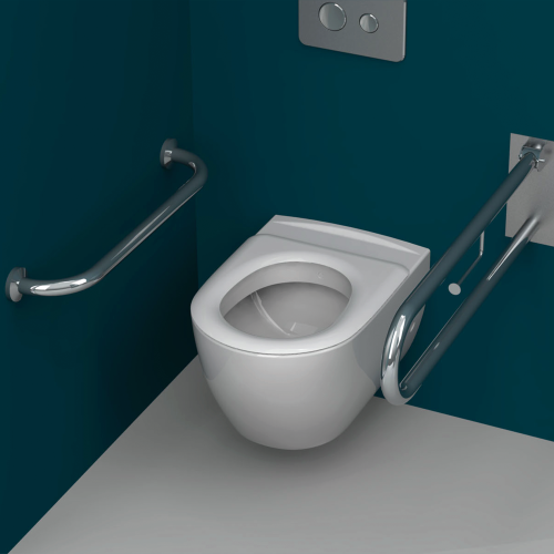 Μπάρα τοίχου ανακλινόμενη ΑΜΕΑ με χαρτοθήκη , ανοξείδωτο inox 304 , διάμετρο Φ32 mm , μήκος 73 cm