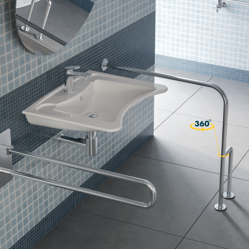 Μπάρα τοίχου-δαπέδου γωνιακή ΑΜΕΑ , ανοξείδωτο inox 304 , διάμετρο Φ32 mm , ύψος 75 cm