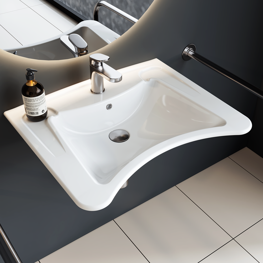 Νιπτήρας Κρεμαστός Πορσελάνης Cerastyle Disabled ΑΜΕΑ 60x50cm  017100-u Λευκός