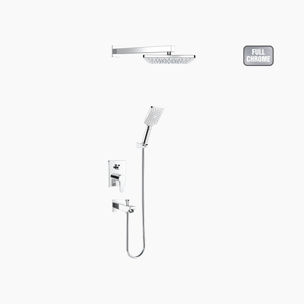 Σετ Εντοιχισμού Τετράγωνη Διπλής Ροής με Διανομέα Ορειχάλκινο DM-2736 Χρώμιο