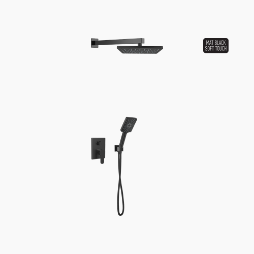 Σετ Εντοιχισμού Τετράγωνη Διπλής Ροής με Διανομέα Ορειχάλκινο DM-2743 Μαύρο