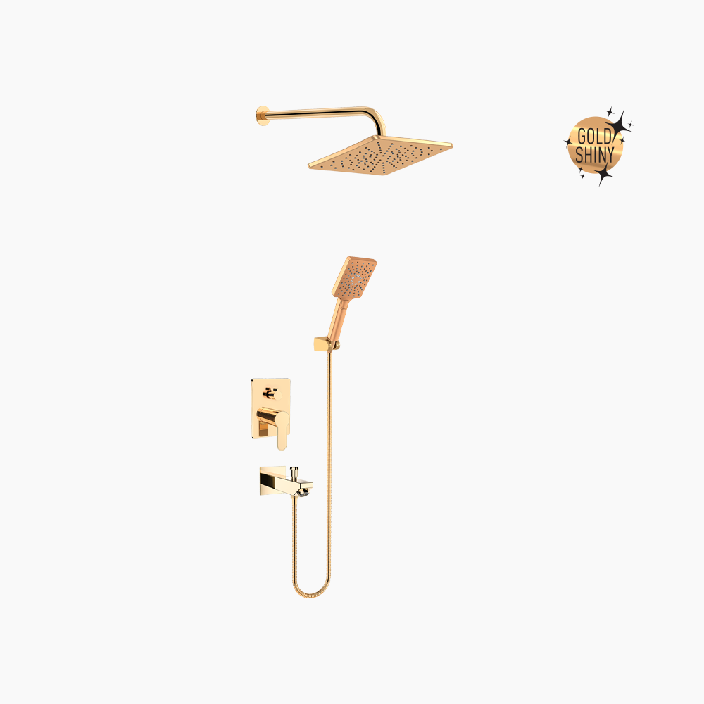 Σετ Εντοιχισμού Τετράγωνη Διπλής Ροής με Διανομέα Ορειχάλκινο DM-2749 Χρυσό