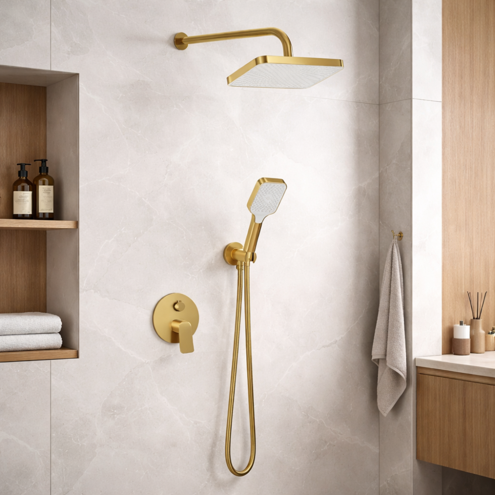 Σετ Εντοιχισμού Μπαταρία Διπλής Ροής Ορειχάλκινο Valero VS-4138 Brushed Gold