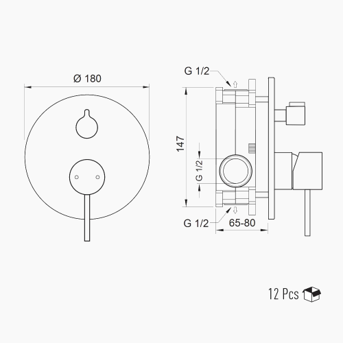 Μπαταρία Εντοιχισμού Στρόγγυλη Τριπλής Ροής με Διανομέα Ορειχάλκινο Armax-Diamond DM-6232 Χρώμιο 