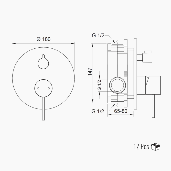 Μπαταρία Εντοιχισμού Στρόγγυλη Τριπλής Ροής με Διανομέα Ορειχάλκινο DM-6239 Χρώμιο Armax