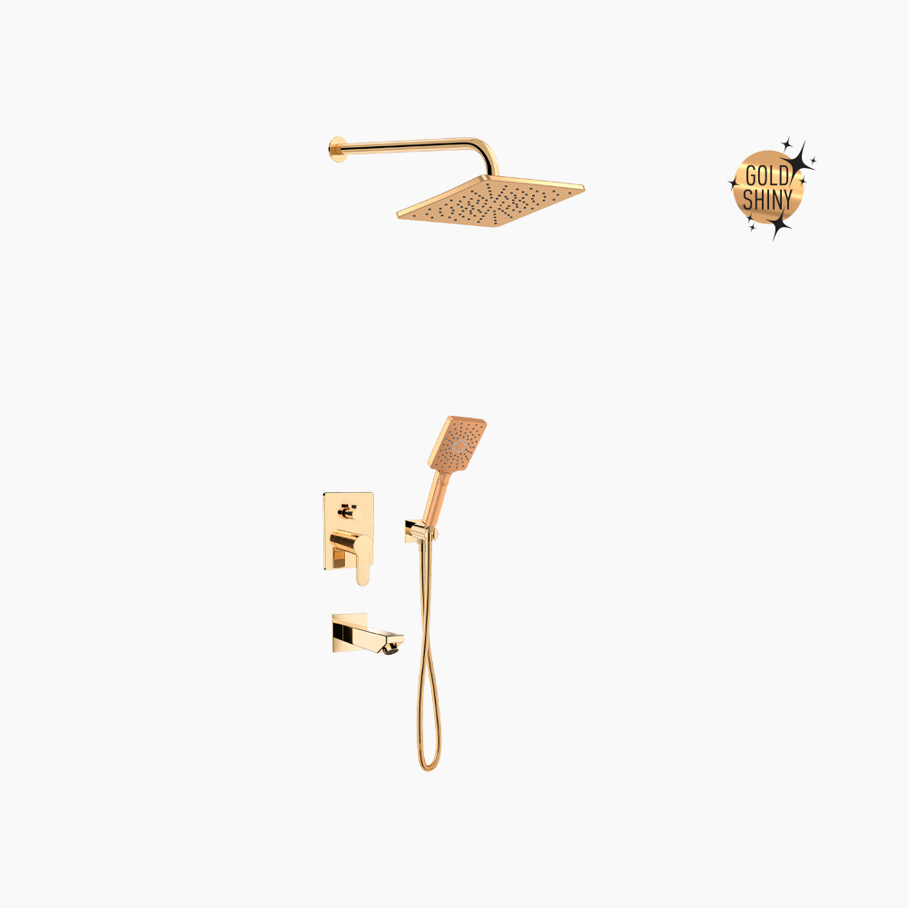 Σετ Εντοιχισμού Τετράγωνη Τριπλής Ροής με Διανομέα Ορειχάλκινο DM-2777 Χρυσό