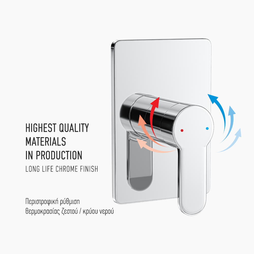 Σετ Εντοιχισμού Τετράγωνη Μονής Ροής Ορειχάλκινο DM-2659 Χρώμιο