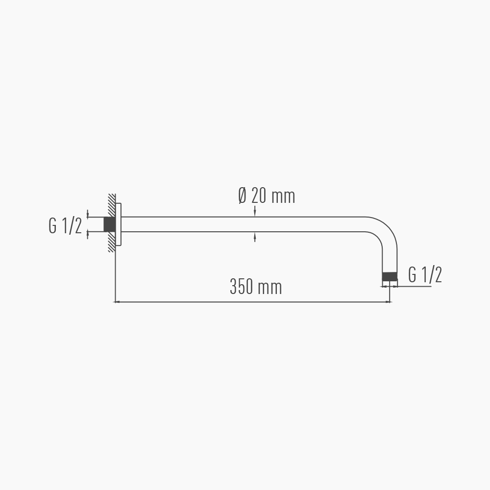 Βραχίονας Εντοιχισμού Τοίχου Φ20 mm - 35 cm Ανοξείδωτος DM-2165 Χρώμιο