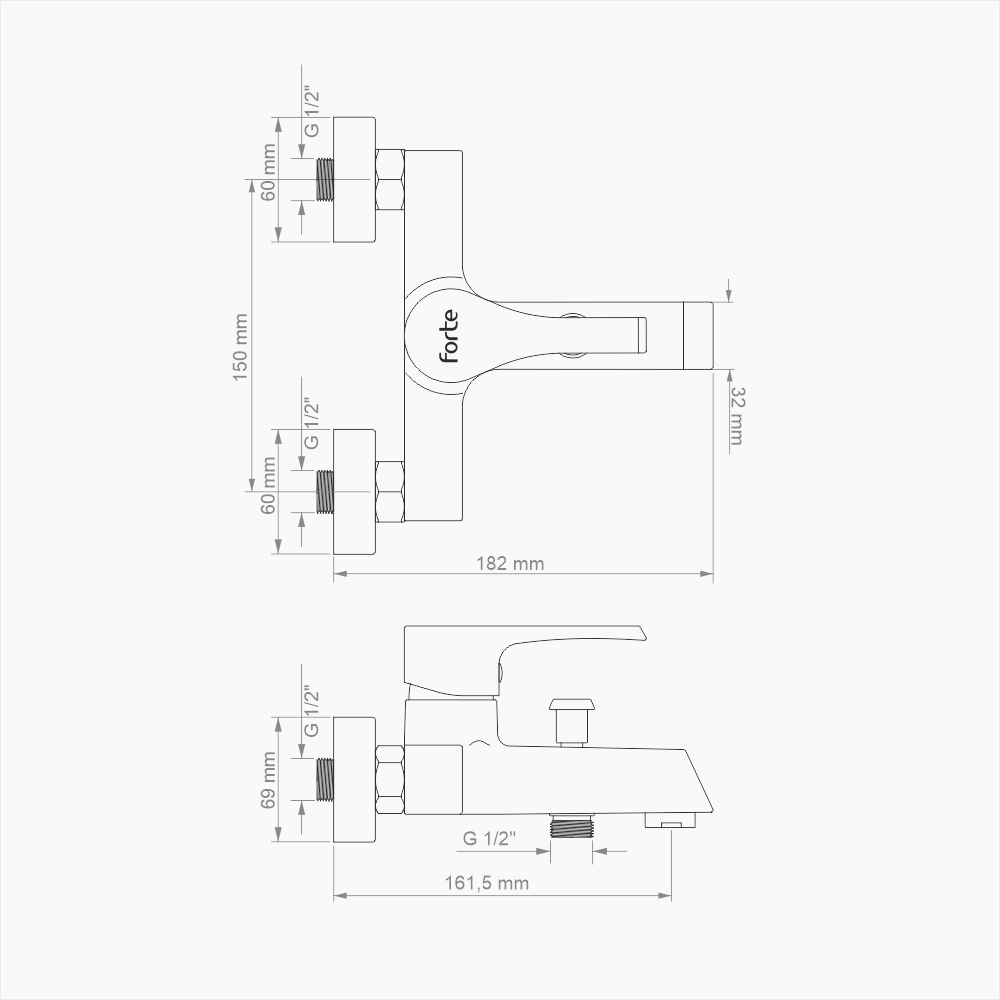 Μπαταρία Λουτρού Ορειχάλκινη Forte  M 1501-CHR Χρώμιο